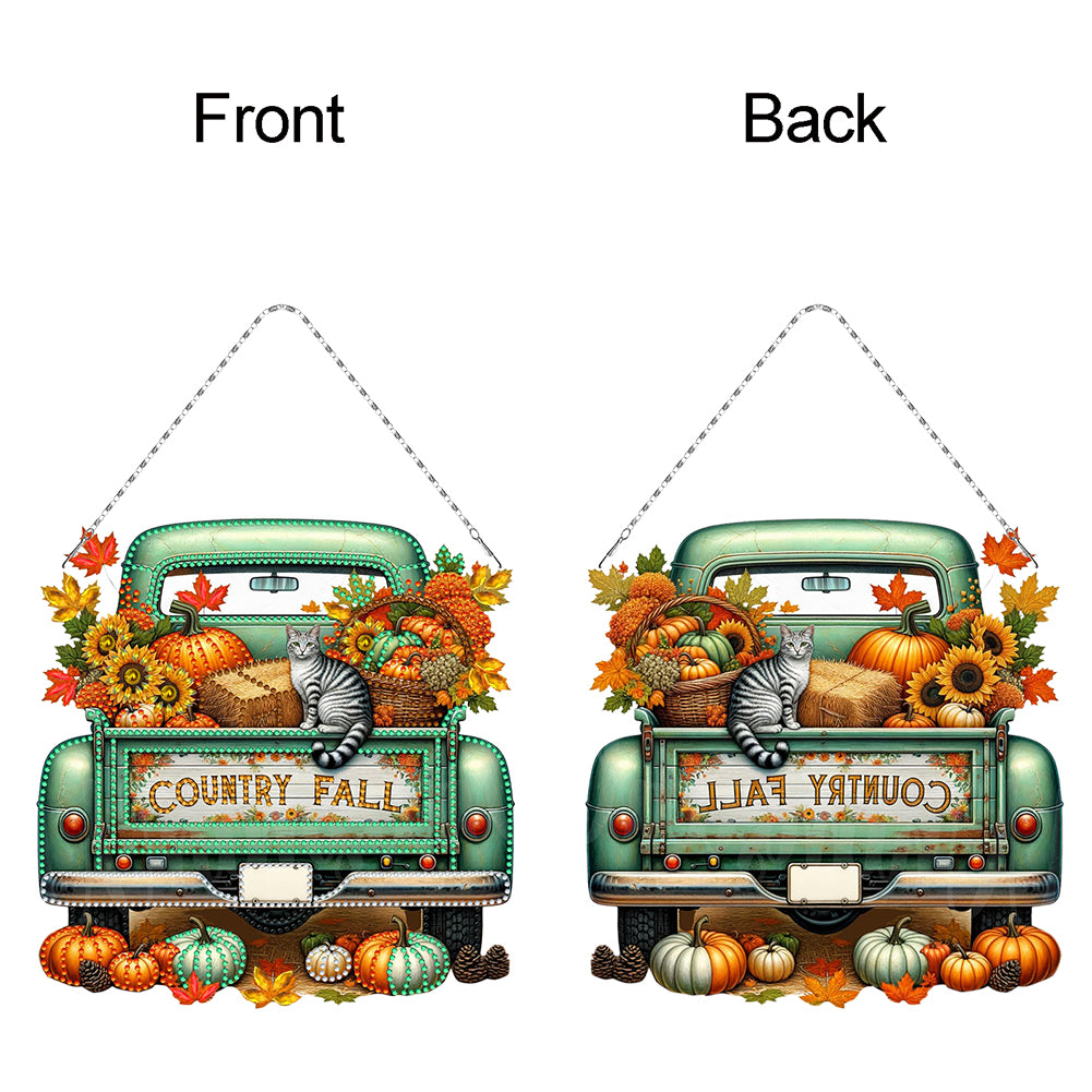 Fall Truck Theme 2D/Flat DIY Diamond Art Pendant Wall Decor for Home & Windows