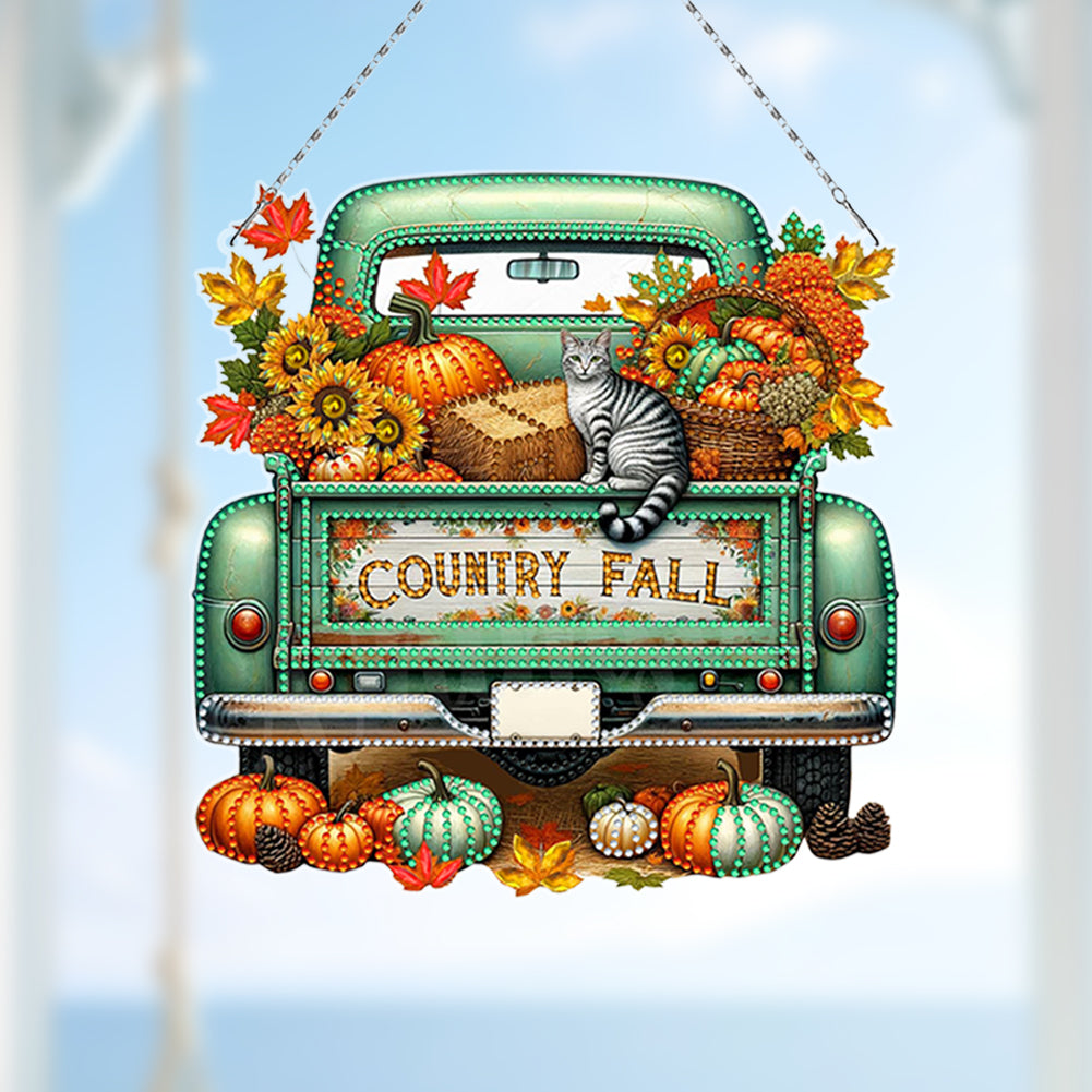 Fall Truck Theme 2D/Flat DIY Diamond Art Pendant Wall Decor for Home & Windows
