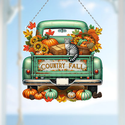 Fall Truck Theme 2D/Flat DIY Diamond Art Pendant Wall Decor for Home & Windows