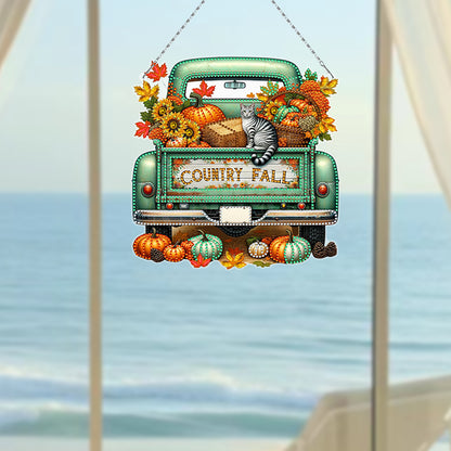 Fall Truck Theme 2D/Flat DIY Diamond Art Pendant Wall Decor for Home & Windows