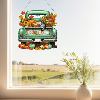 Fall Truck Theme 2D/Flat DIY Diamond Art Pendant Wall Decor for Home & Windows