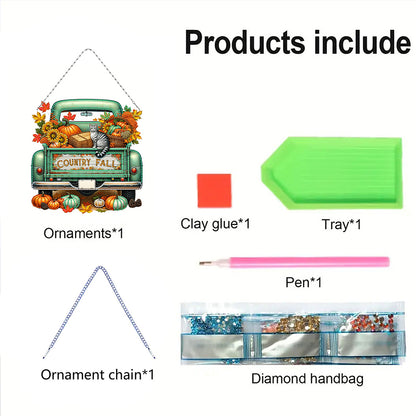 Fall Truck Theme 2D/Flat DIY Diamond Art Pendant Wall Decor for Home & Windows