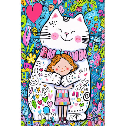 Cat And Girl - Full Round Drill Diamond Painting 40*60CM