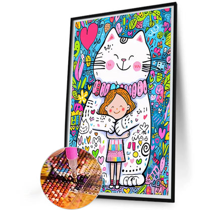 Cat And Girl - Full Round Drill Diamond Painting 40*60CM