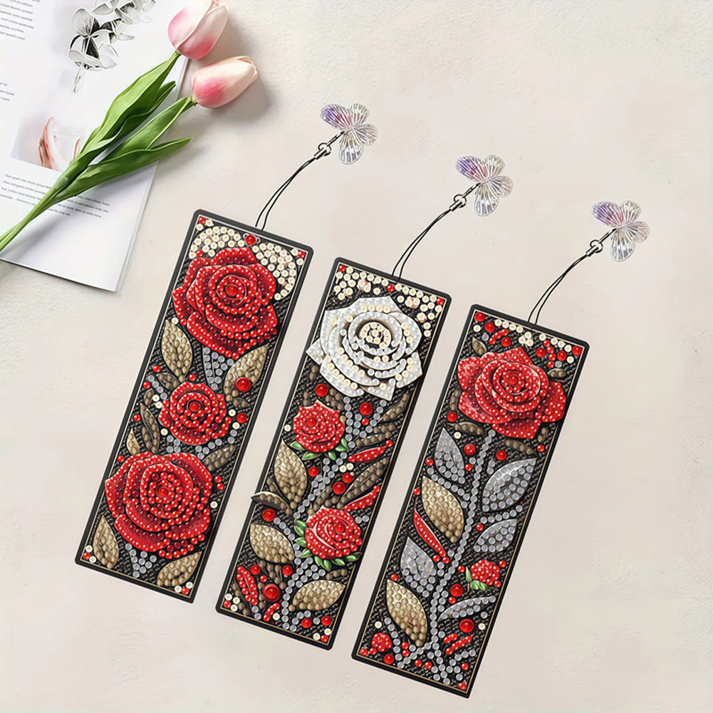 3Pcs Flower Patterns DIY Diamond Painting Art Bookmarks for Reading Enthusiasts