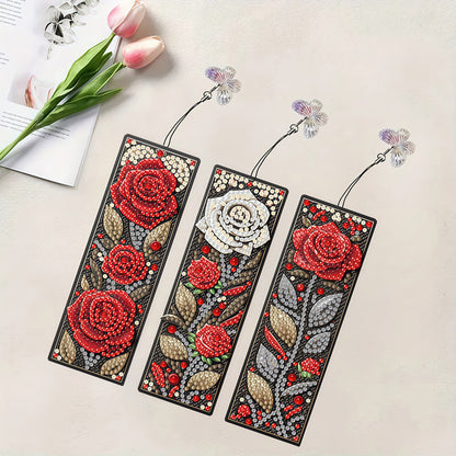 3Pcs Flower Patterns DIY Diamond Painting Art Bookmarks for Reading Enthusiasts