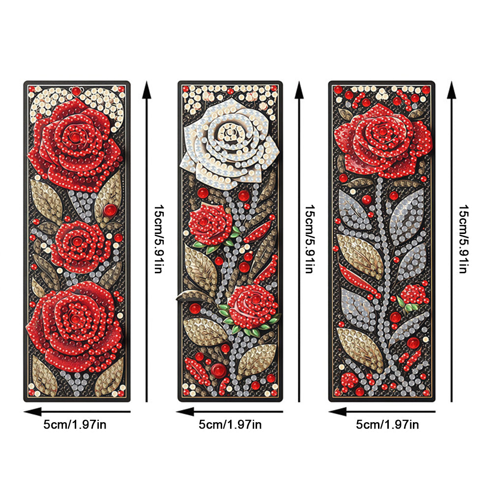 3Pcs Flower Patterns DIY Diamond Painting Art Bookmarks for Reading Enthusiasts