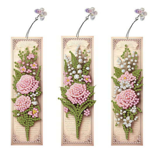 3Pcs Flower Patterns DIY Diamond Painting Art Bookmarks for Reading Enthusiasts