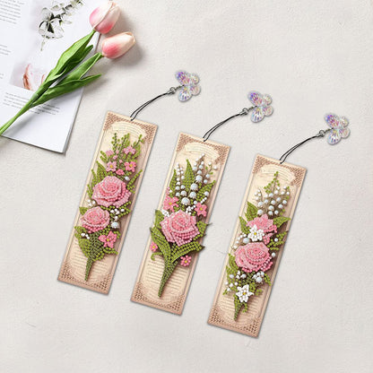 3Pcs Flower Patterns DIY Diamond Painting Art Bookmarks for Reading Enthusiasts