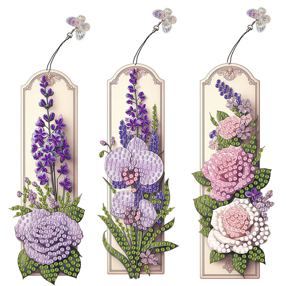 3Pcs Flower Patterns DIY Diamond Painting Art Bookmarks for Reading Enthusiasts