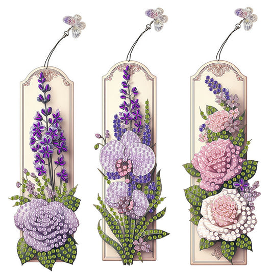 3Pcs Flower Patterns DIY Diamond Painting Art Bookmarks for Reading Enthusiasts