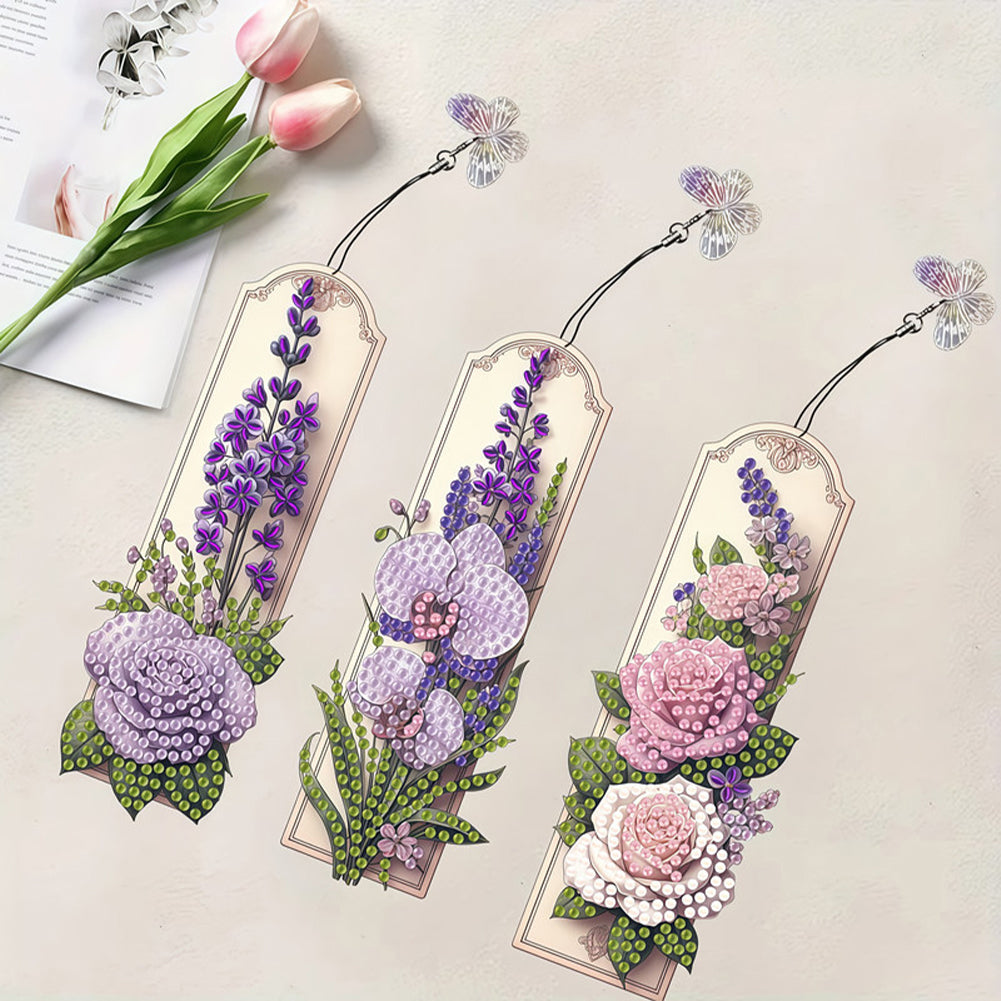 3Pcs Flower Patterns DIY Diamond Painting Art Bookmarks for Reading Enthusiasts