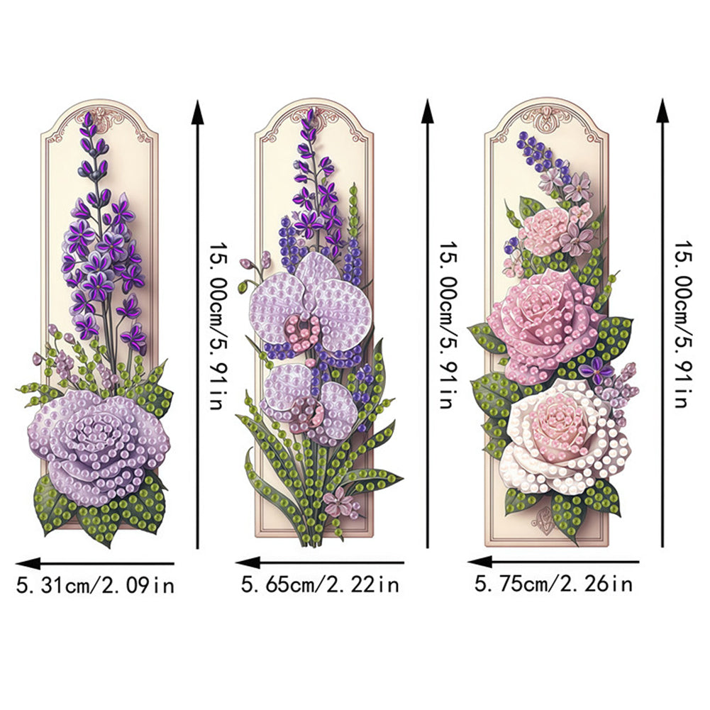 3Pcs Flower Patterns DIY Diamond Painting Art Bookmarks for Reading Enthusiasts