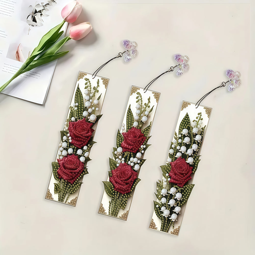 3Pcs Flower Patterns DIY Diamond Painting Art Bookmarks for Reading Enthusiasts