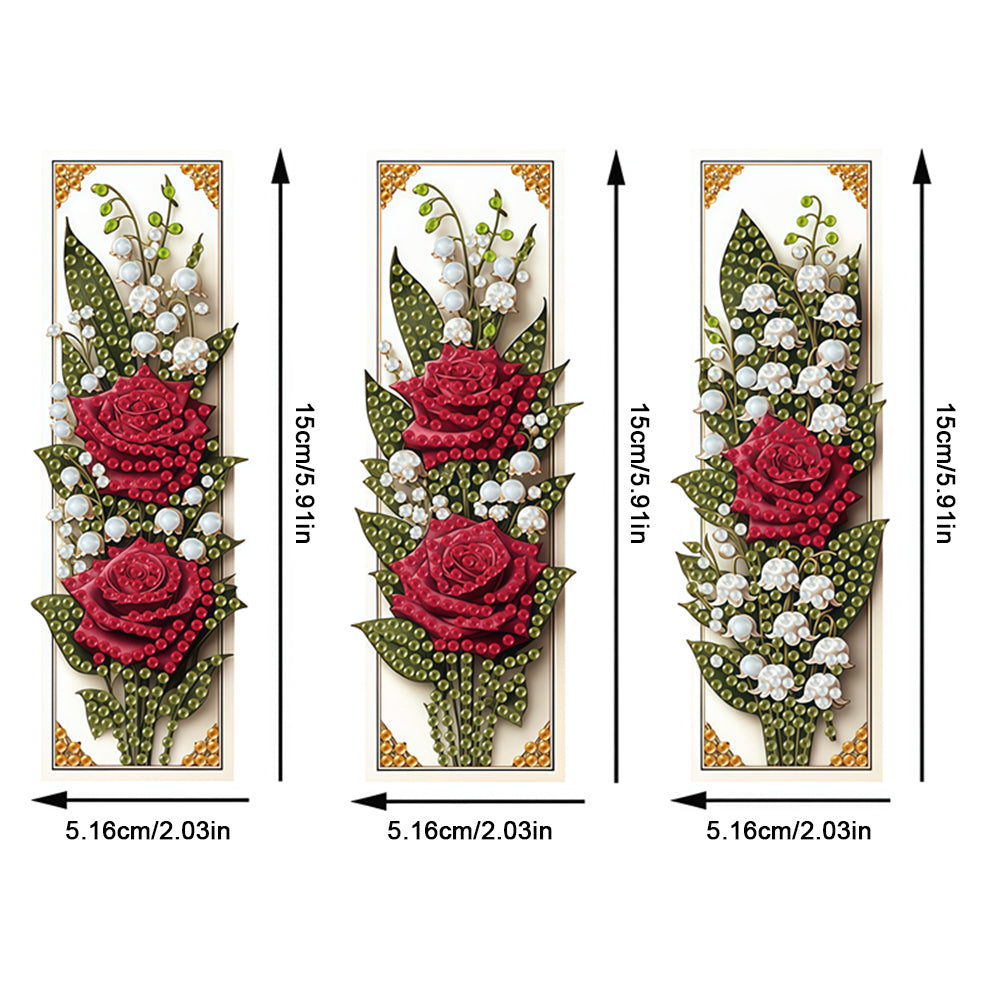 3Pcs Flower Patterns DIY Diamond Painting Art Bookmarks for Reading Enthusiasts