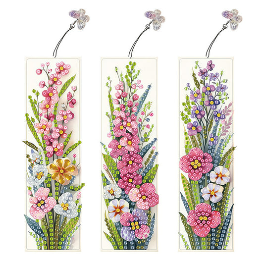 3Pcs Flower Patterns DIY Diamond Painting Art Bookmarks for Reading Enthusiasts