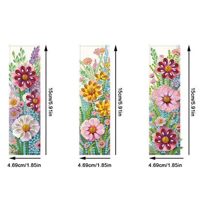 3Pcs Flower Patterns DIY Diamond Painting Art Bookmarks for Reading Enthusiasts