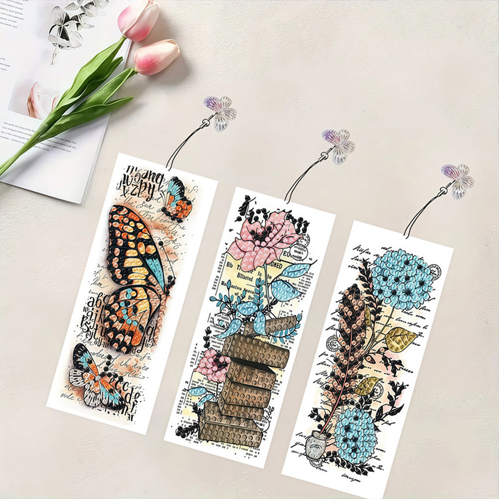 3Pcs Flower Patterns DIY Diamond Painting Art Bookmarks for Reading Enthusiasts