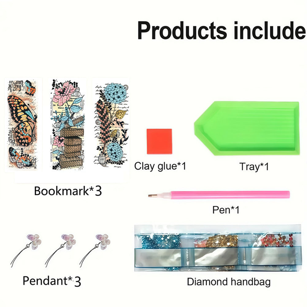 3Pcs Flower Patterns DIY Diamond Painting Art Bookmarks for Reading Enthusiasts