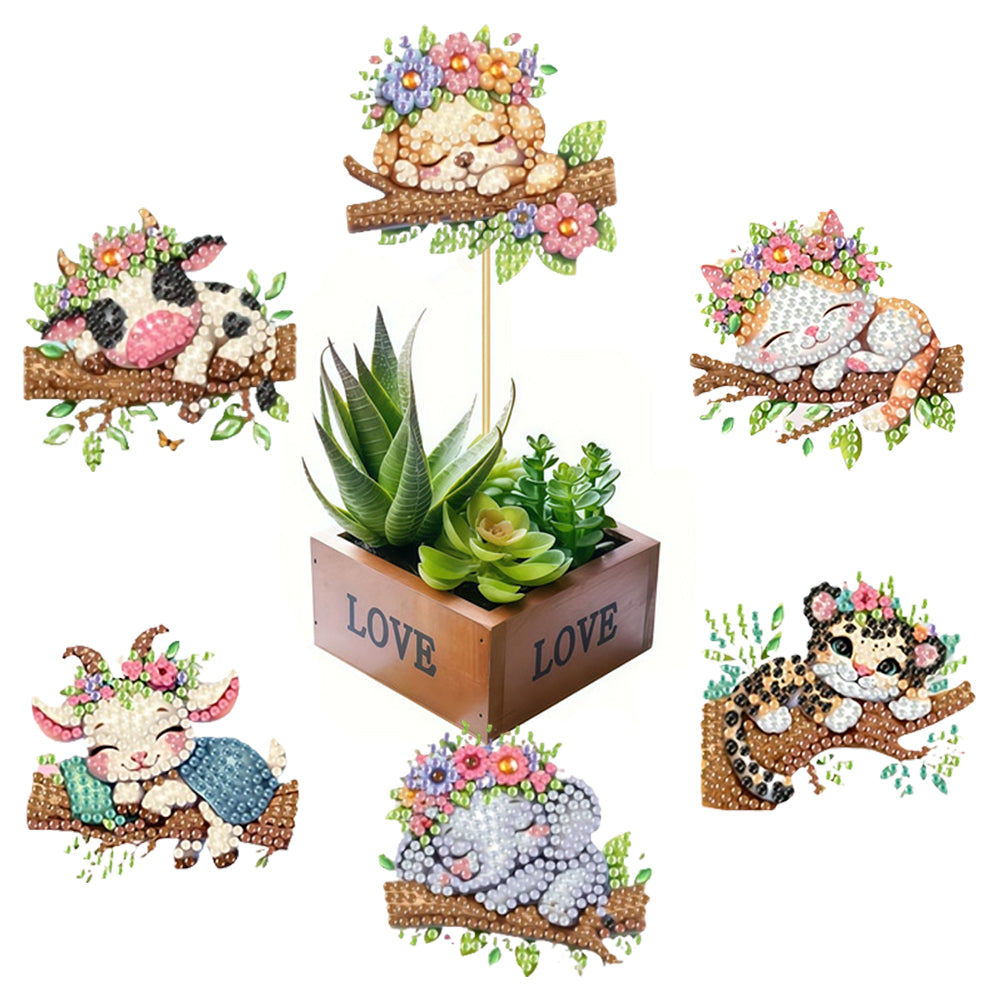 6Pcs Animal Stakes Diamond Painting Kits DIY Diamond Art Kits for Beginners