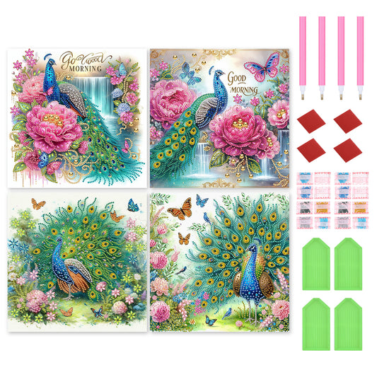 4 Pcs Peacock - Special Shaped Drill Diamond Painting 30*30CM