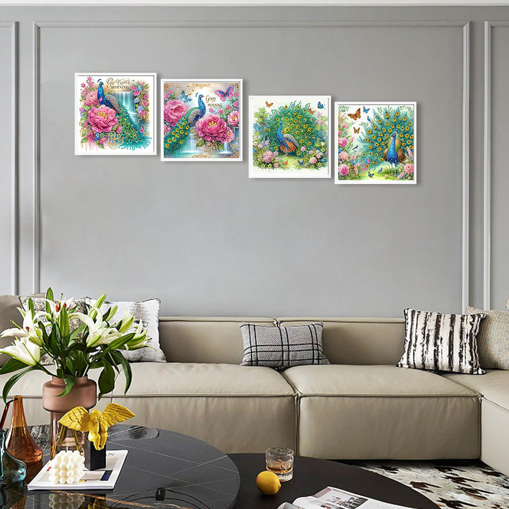 4 Pcs Peacock - Special Shaped Drill Diamond Painting 30*30CM