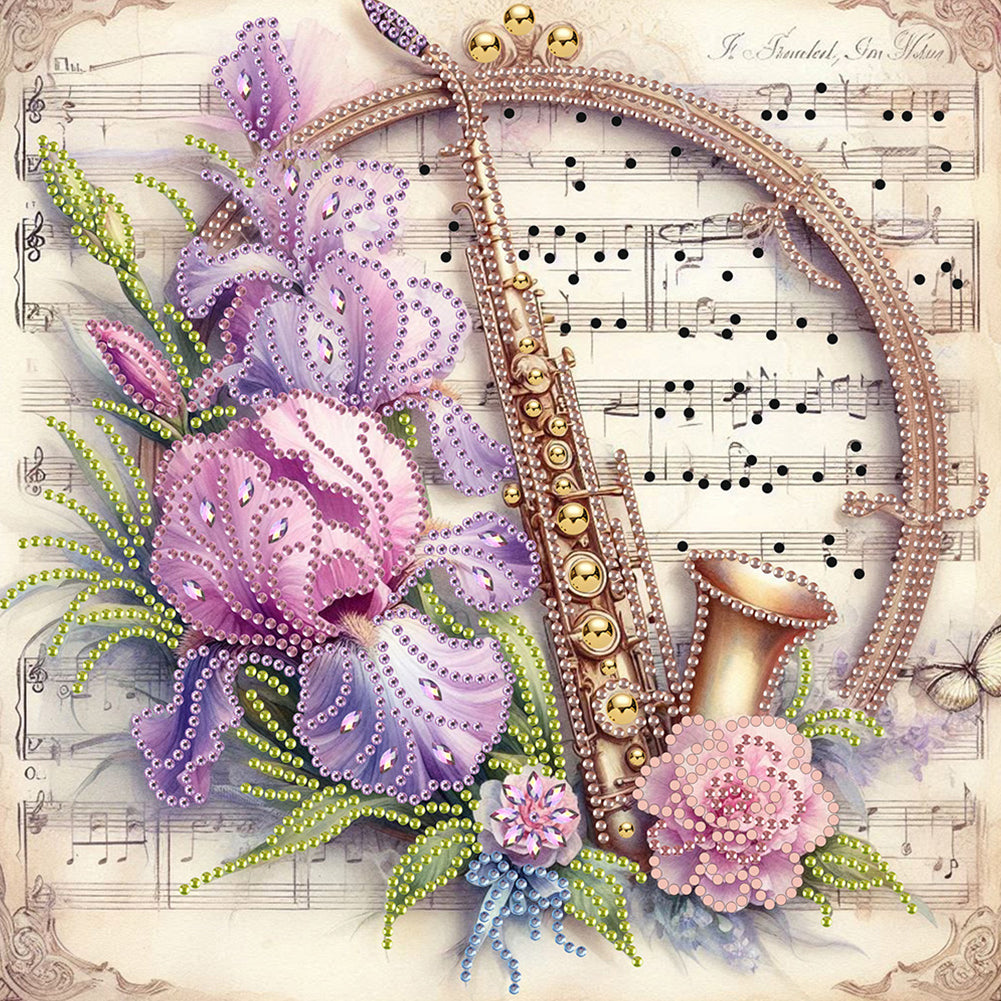 4 Pcs Musical Instruments And Flowers - Special Shaped Drill Diamond Painting 30*30CM