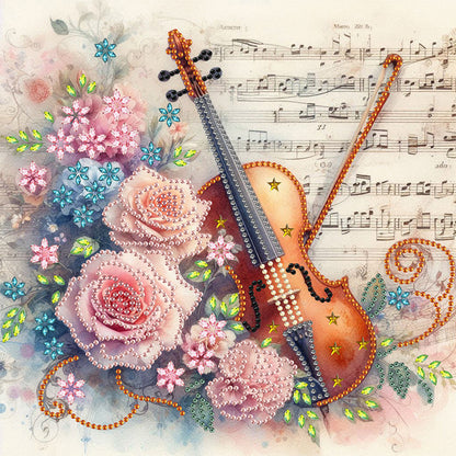 4 Pcs Musical Instruments And Flowers - Special Shaped Drill Diamond Painting 30*30CM