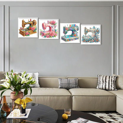 4 Pcs Sewing Machine And Flowers - Special Shaped Drill Diamond Painting 30*30CM