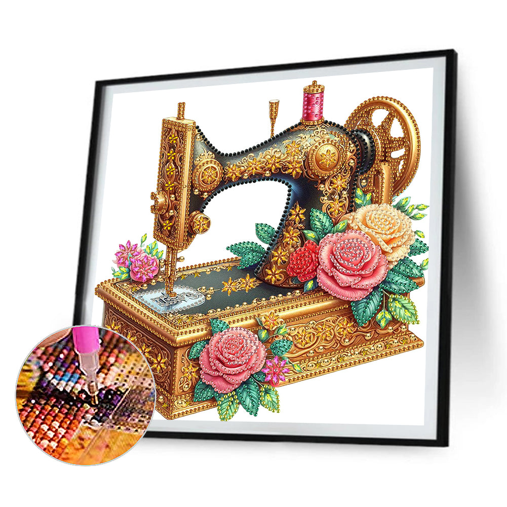 4 Pcs Sewing Machine And Flowers - Special Shaped Drill Diamond Painting 30*30CM