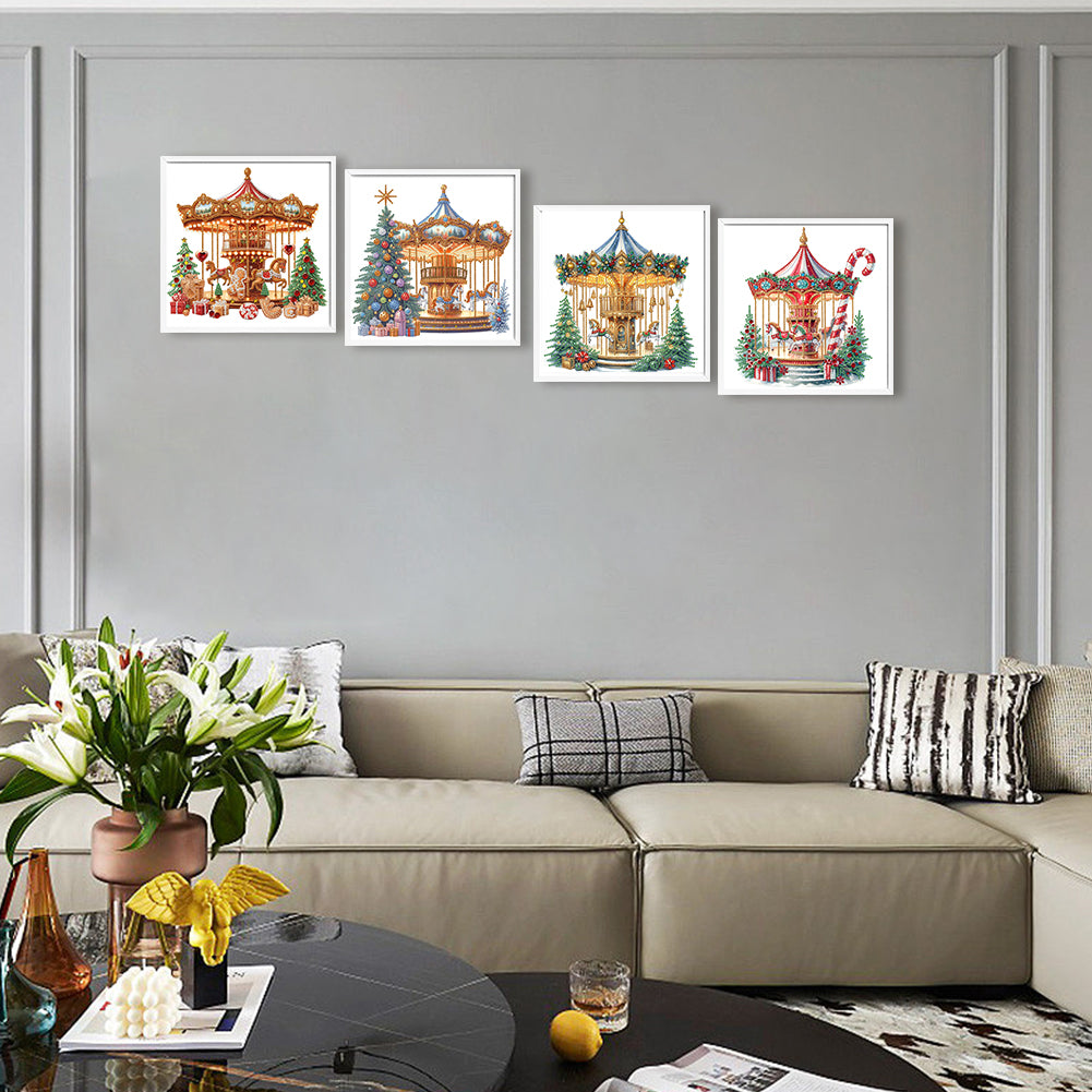 4 Pcs Carousel And Christmas Tree - Special Shaped Drill Diamond Painting 30*30CM