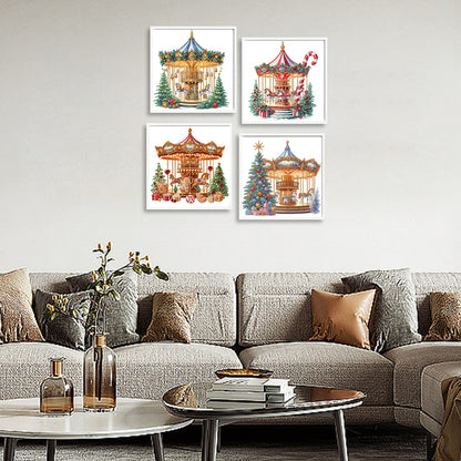 4 Pcs Carousel And Christmas Tree - Special Shaped Drill Diamond Painting 30*30CM