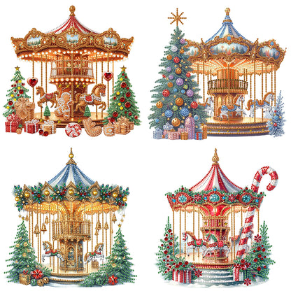 4 Pcs Carousel And Christmas Tree - Special Shaped Drill Diamond Painting 30*30CM