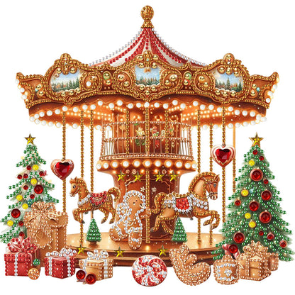 4 Pcs Carousel And Christmas Tree - Special Shaped Drill Diamond Painting 30*30CM