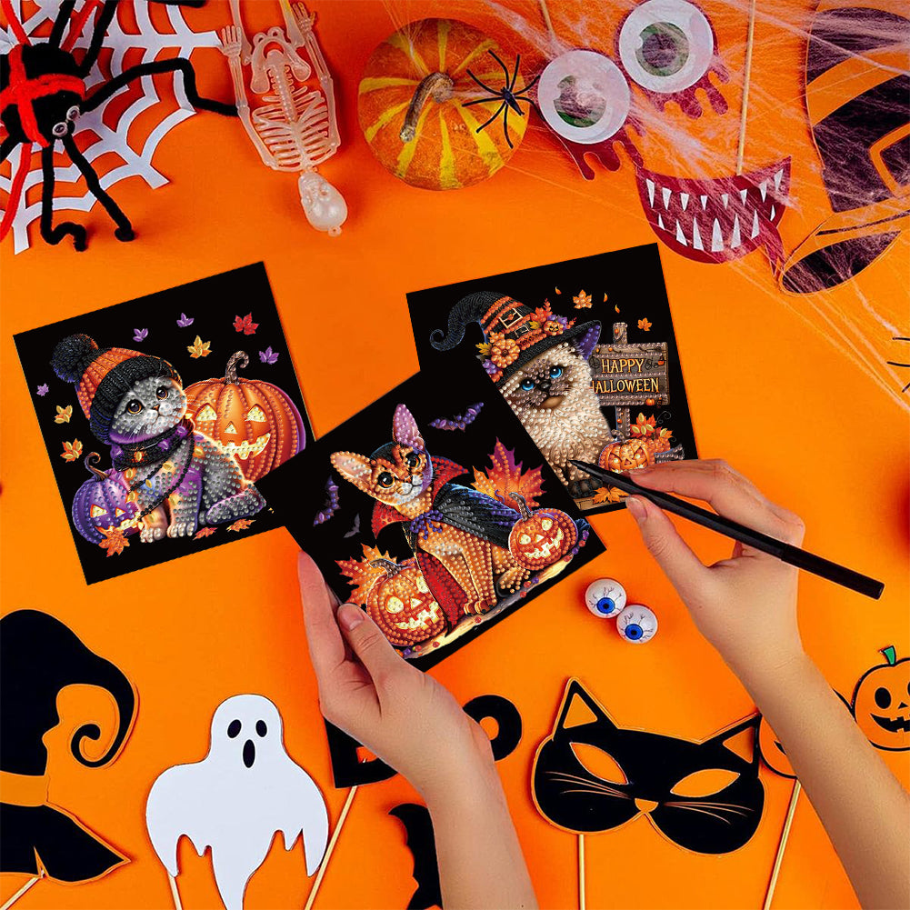 6PCS DIY Diamond Art Greeting Cards Halloween Designs for Halloween and Holidays