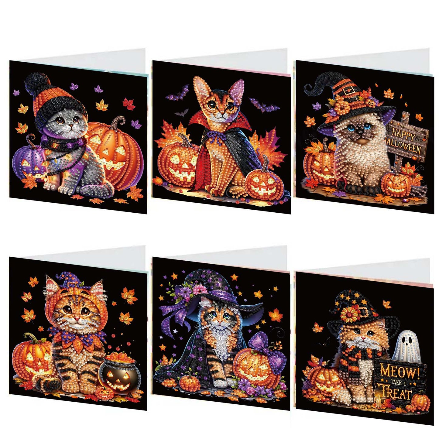 6PCS DIY Diamond Art Greeting Cards Halloween Designs for Halloween and Holidays