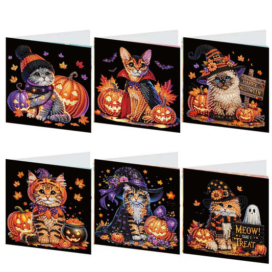 6PCS DIY Diamond Art Greeting Cards Halloween Designs for Halloween and Holidays