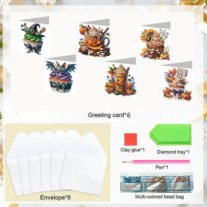 6PCS DIY Diamond Art Greeting Cards Halloween Designs for Halloween and Holidays