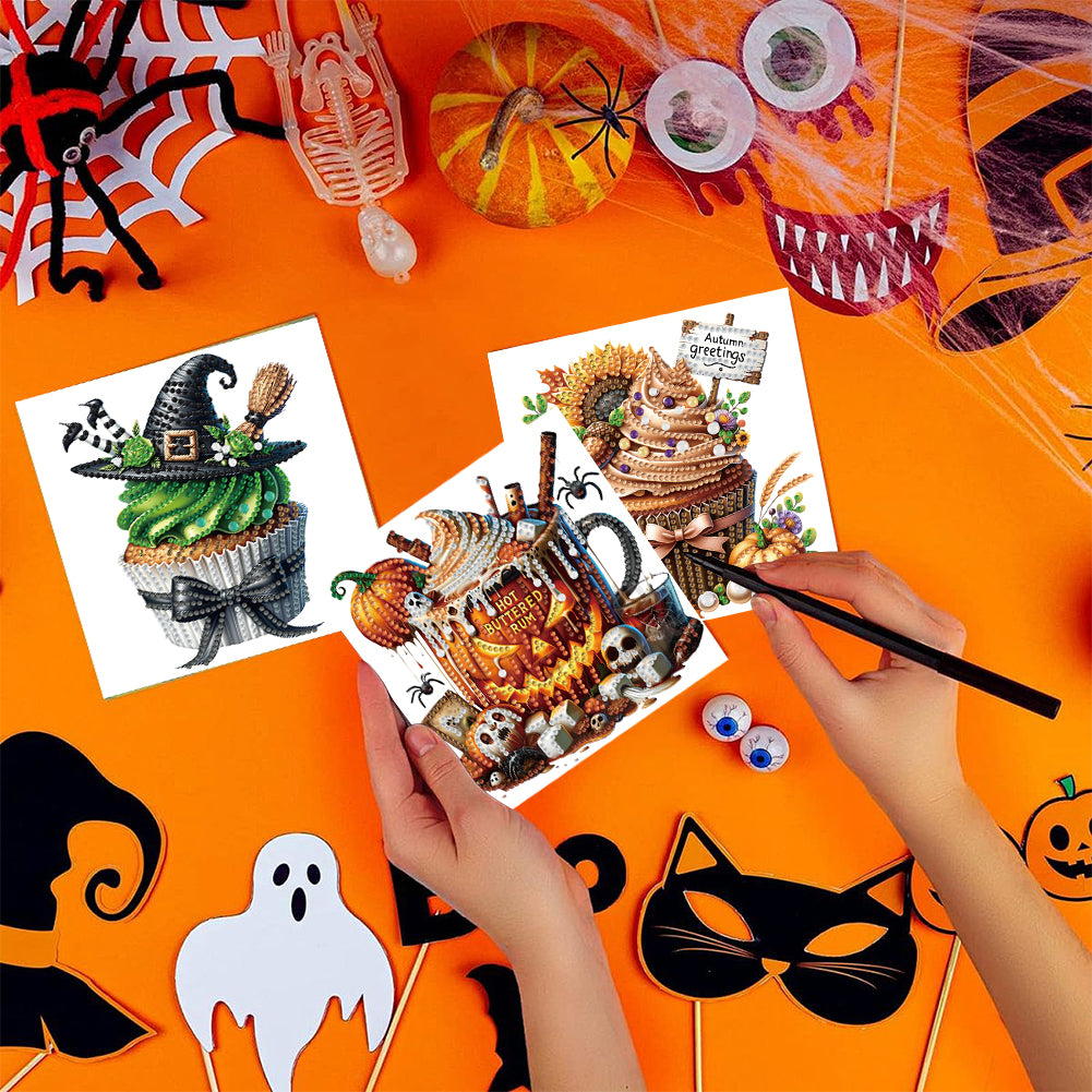 6PCS DIY Diamond Art Greeting Cards Halloween Designs for Halloween and Holidays