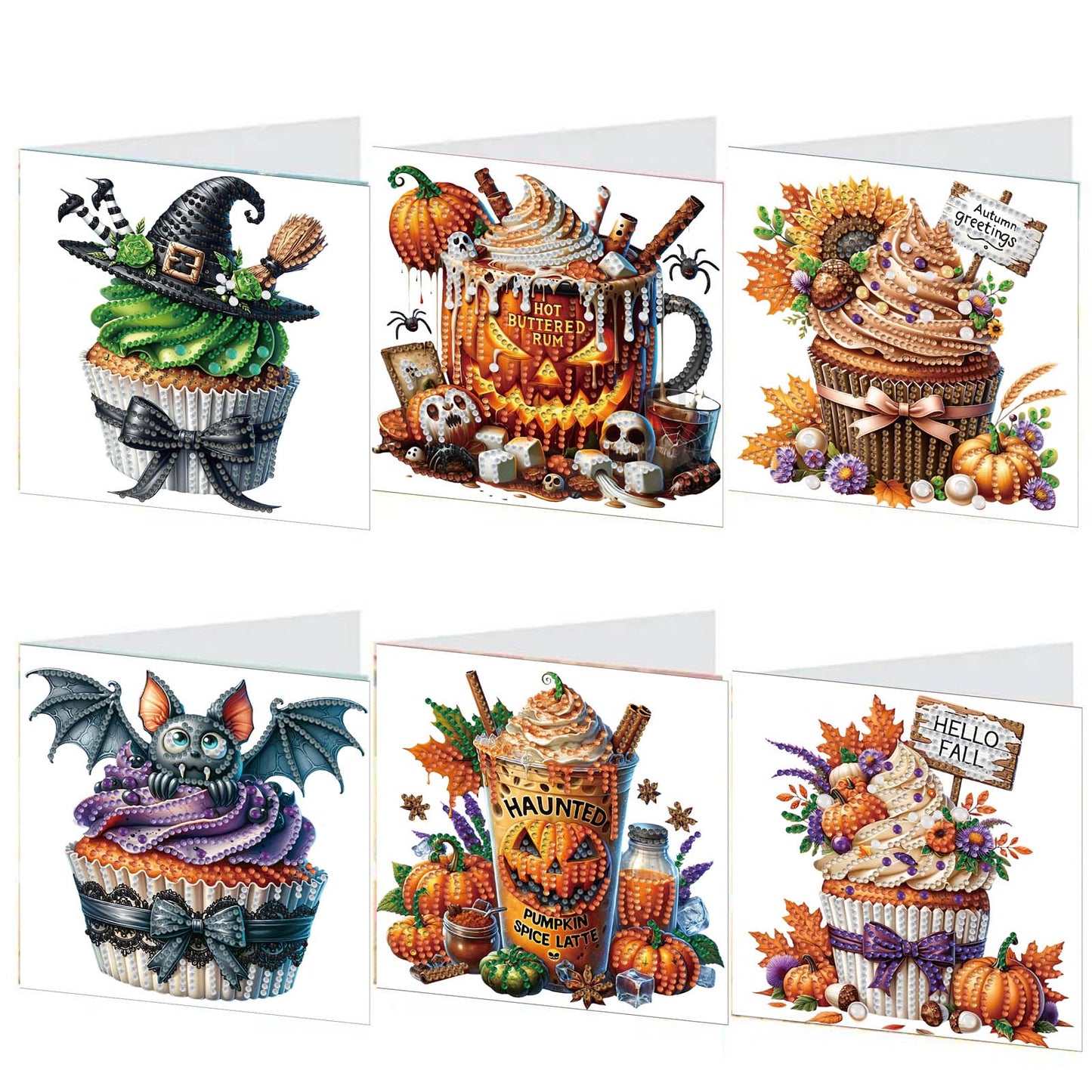 6PCS DIY Diamond Art Greeting Cards Halloween Designs for Halloween and Holidays