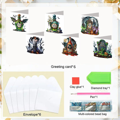 6PCS DIY Diamond Art Greeting Cards Halloween Designs for Halloween and Holidays