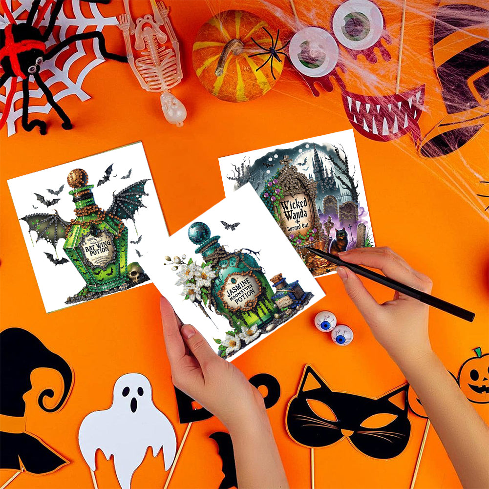 6PCS DIY Diamond Art Greeting Cards Halloween Designs for Halloween and Holidays