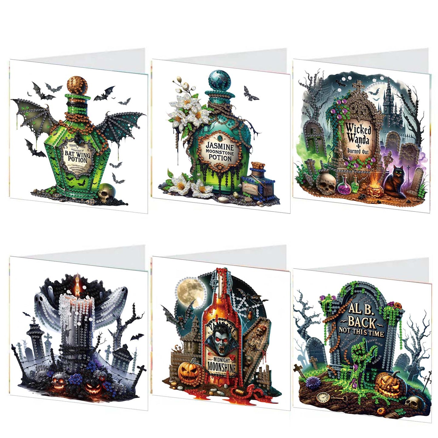6PCS DIY Diamond Art Greeting Cards Halloween Designs for Halloween and Holidays