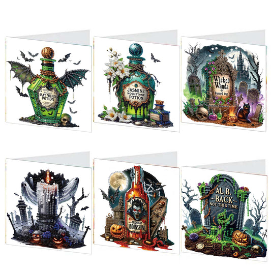 6PCS DIY Diamond Art Greeting Cards Halloween Designs for Halloween and Holidays