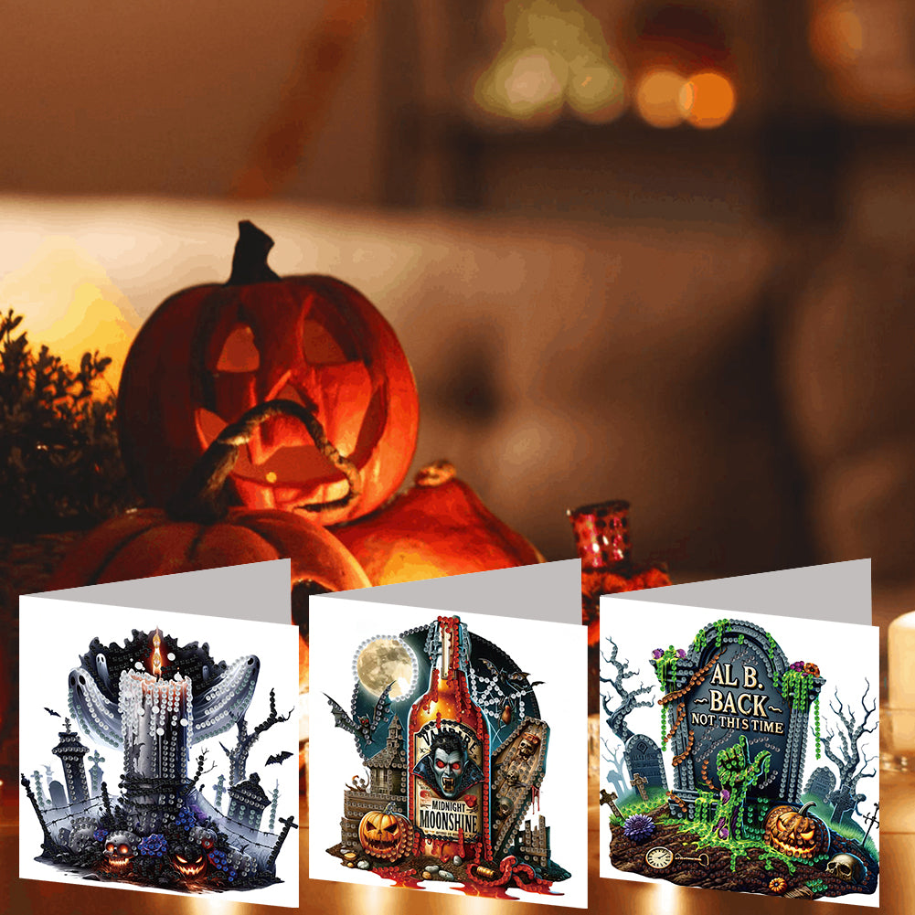 6PCS DIY Diamond Art Greeting Cards Halloween Designs for Halloween and Holidays