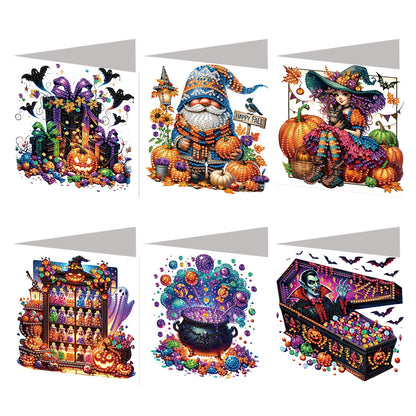 6PCS DIY Diamond Art Greeting Cards Halloween Designs for Halloween and Holidays