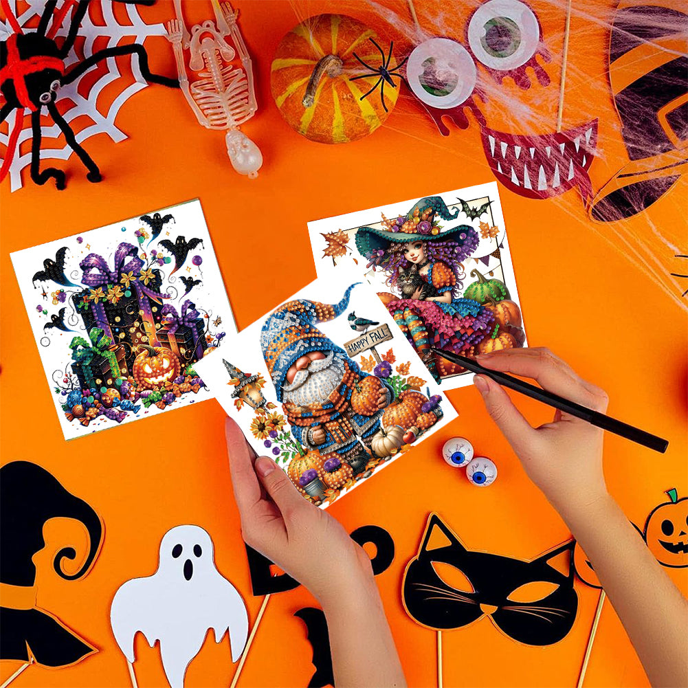 6PCS DIY Diamond Art Greeting Cards Halloween Designs for Halloween and Holidays