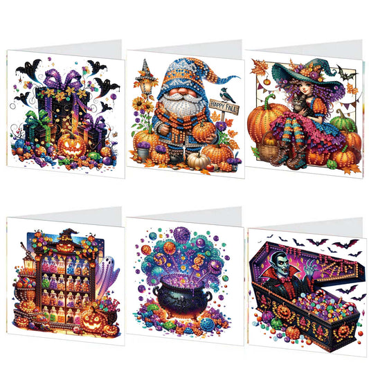6PCS DIY Diamond Art Greeting Cards Halloween Designs for Halloween and Holidays