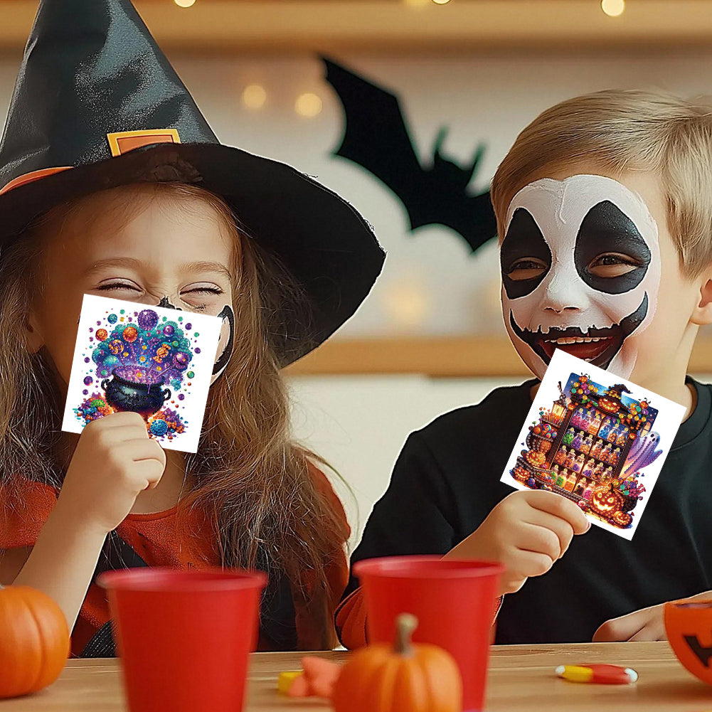 6PCS DIY Diamond Art Greeting Cards Halloween Designs for Halloween and Holidays