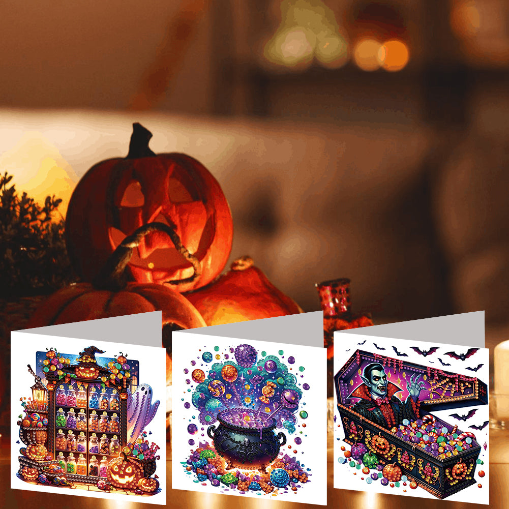 6PCS DIY Diamond Art Greeting Cards Halloween Designs for Halloween and Holidays